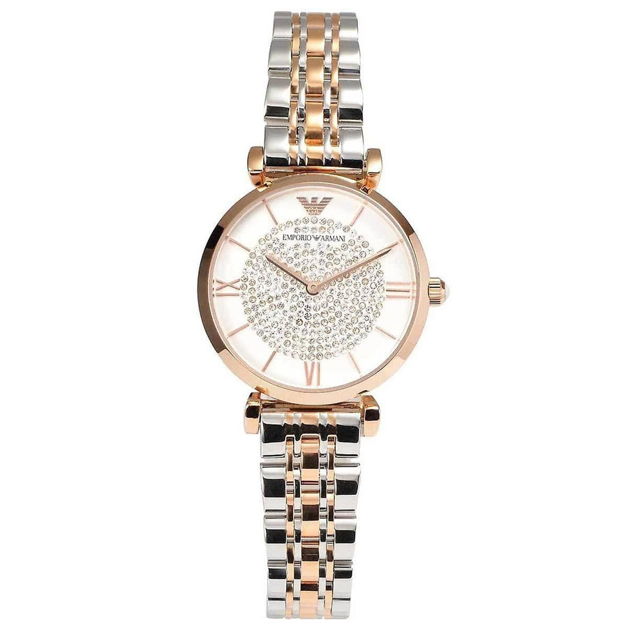Emporio Armani Gianni T Bar White Dial Two Tone Steel Strap Watch For Women - AR1926