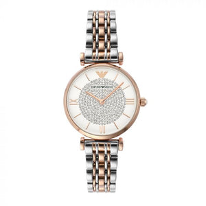 Emporio Armani Gianni T Bar White Dial Two Tone Steel Strap Watch For Women - AR1926