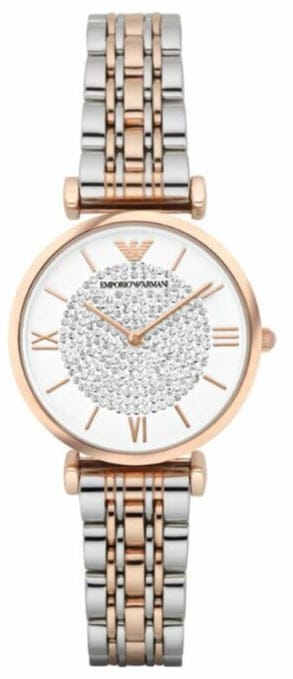 Emporio Armani Gianni T Bar White Dial Two Tone Steel Strap Watch For Women - AR1926
