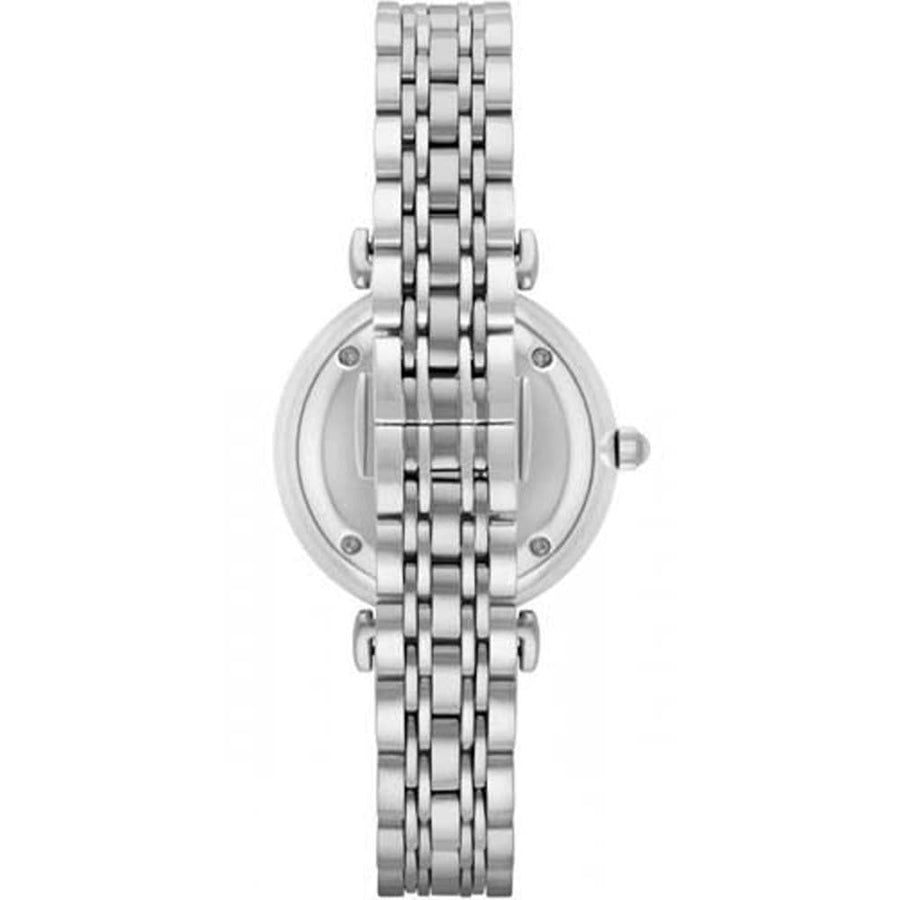 Emporio Armani Gianni T Bar White Marble Dial Silver Steel Strap Watch For Women - AR11170