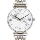 Emporio Armani Gianni T Bar White Marble Dial Silver Steel Strap Watch For Women - AR11170