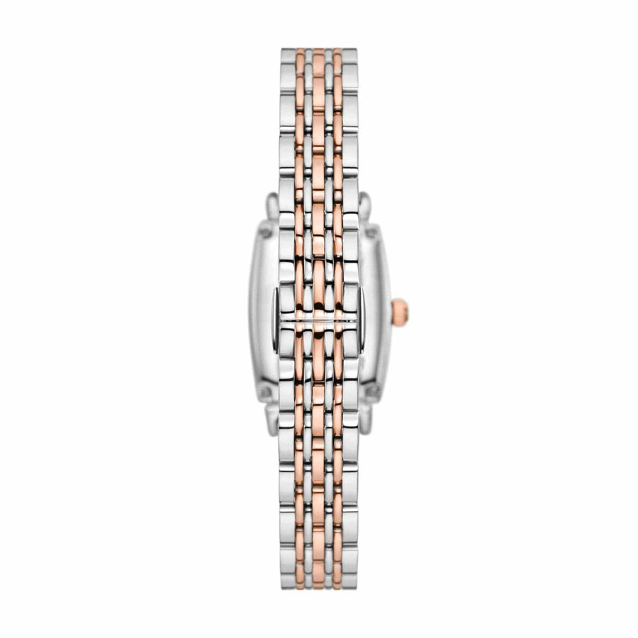 Emporio Armani Gianni T Bar White Mother Of Pearl Dial Two Tone Steel Strap Watch For Women - AR11519