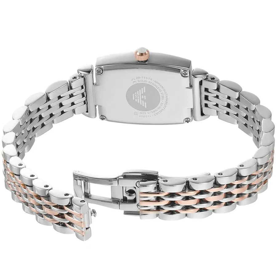Emporio Armani Gianni T Bar White Mother Of Pearl Dial Two Tone Steel Strap Watch For Women - AR11519
