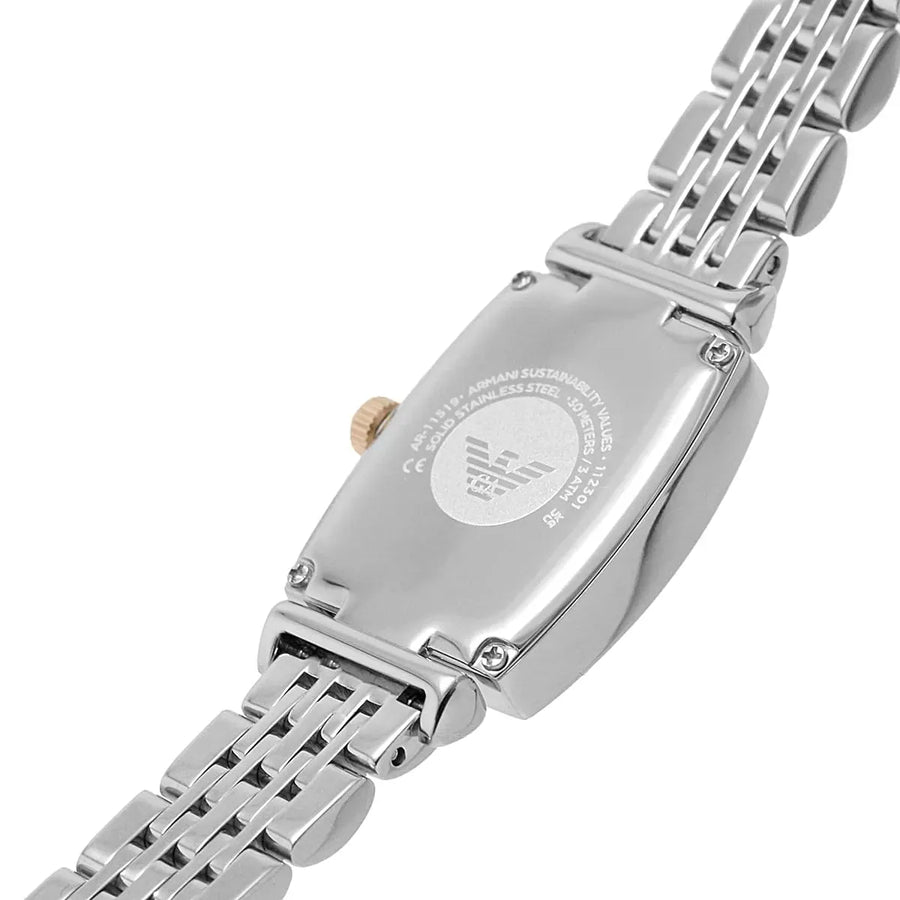 Emporio Armani Gianni T Bar White Mother Of Pearl Dial Two Tone Steel Strap Watch For Women - AR11519