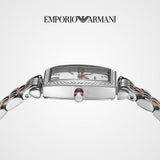 Emporio Armani Gianni T Bar White Mother Of Pearl Dial Two Tone Steel Strap Watch For Women - AR11519