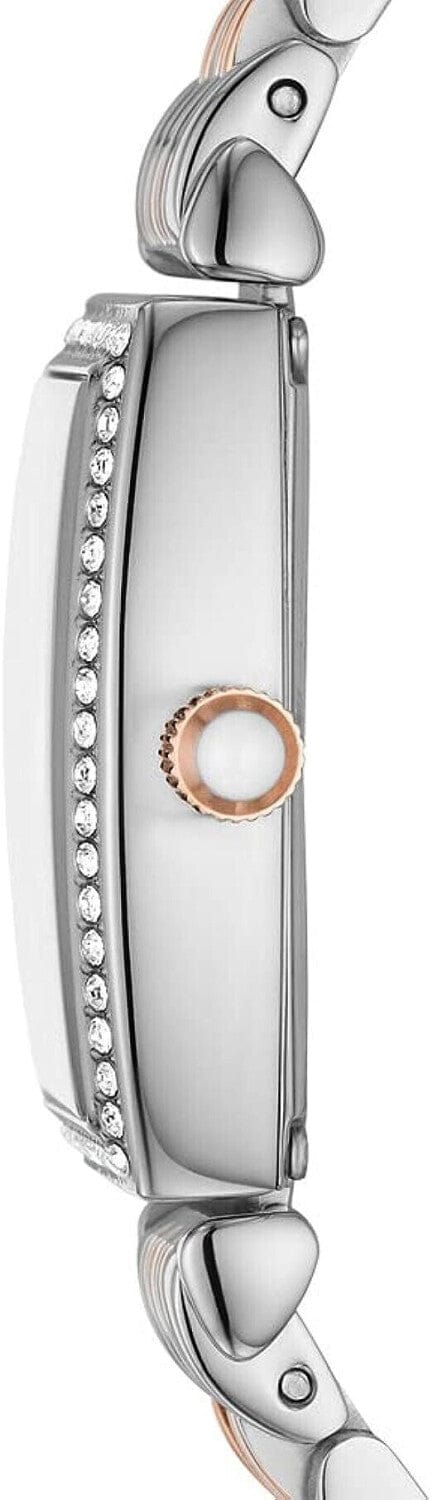 Emporio Armani Gianni T Bar White Mother Of Pearl Dial Two Tone Steel Strap Watch For Women - AR11519
