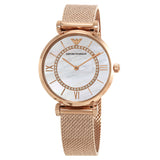 Emporio Armani Gianni T Bar Mother of Pearl Dial Rose Gold Mesh Bracelet Watch For Women - AR11320