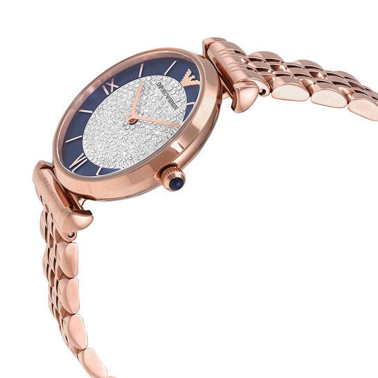 Emporio Armani Gianni T-Bar Quartz Crystals Black Dial Gold Steel Strap Watch For Women - AR11423