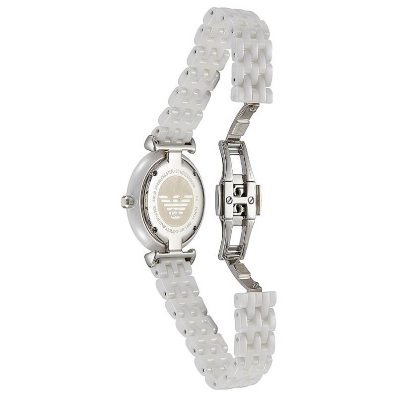 Emporio Armani Giannti T Bar Quartz Mother of Pearl Dial White Steel Strap Watch For Women - AR1485