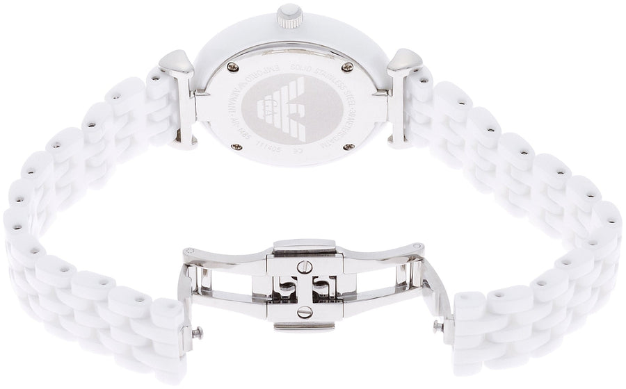 Emporio Armani Giannti T Bar Quartz Mother of Pearl Dial White Steel Strap Watch For Women - AR1485
