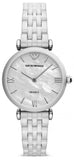 Emporio Armani Giannti T Bar Quartz Mother of Pearl Dial White Steel Strap Watch For Women - AR1485