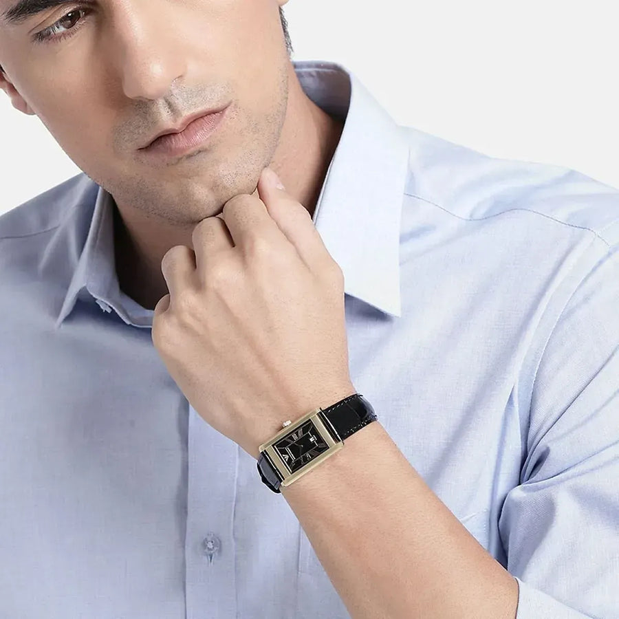 Emporio Armani Gino Black Dial Black Leather Strap Watch for Men - AR11666