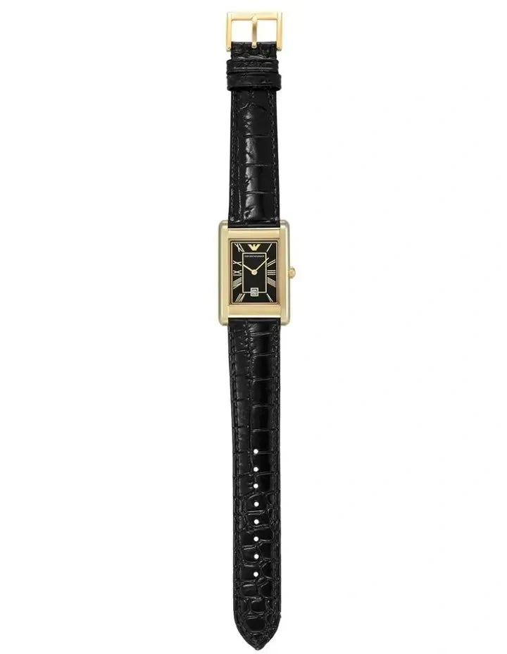 Emporio Armani Gino Black Dial Black Leather Strap Watch for Men - AR11666