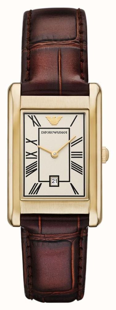 Emporio Armani Gino White Dial Brown Leather Strap Watch for Men - AR11665