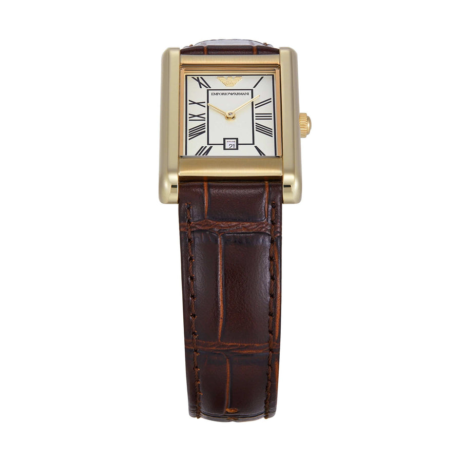 Emporio Armani Gino White Dial Brown Leather Strap Watch for Men - AR11665