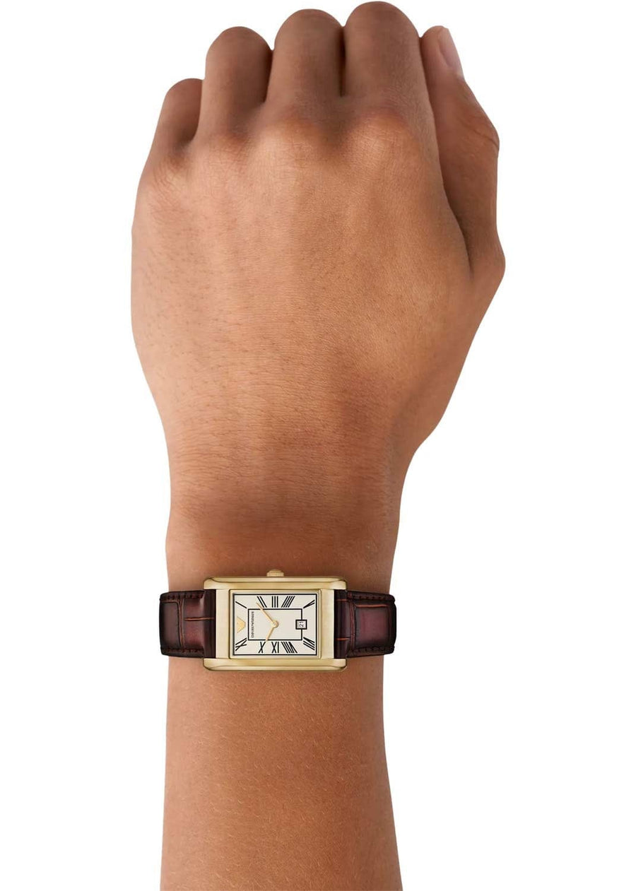 Emporio Armani Gino White Dial Brown Leather Strap Watch for Men - AR11665