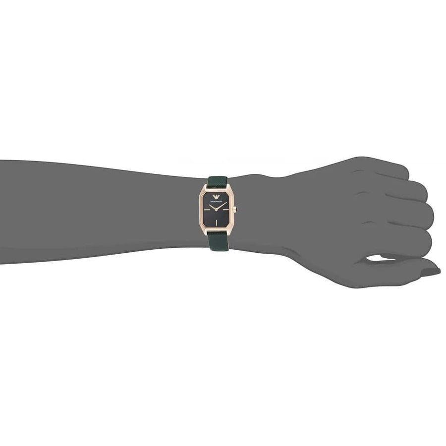 Emporio Armani Gioia Analog Black Mother of Pearl Dial Green Leather Strap Watch For Women - AR11149