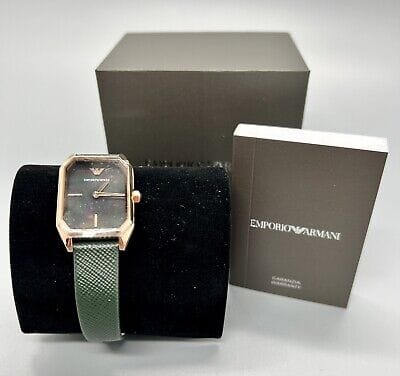 Emporio Armani Gioia Analog Black Mother of Pearl Dial Green Leather Strap Watch For Women - AR11149