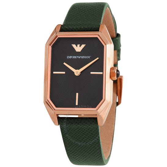 Emporio Armani Gioia Analog Black Mother of Pearl Dial Green Leather Strap Watch For Women - AR11149