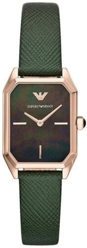 Emporio Armani Gioia Analog Black Mother of Pearl Dial Green Leather Strap Watch For Women - AR11149
