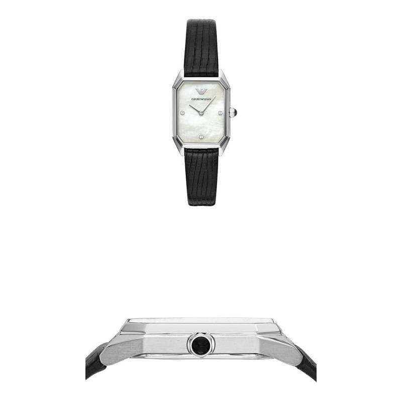 Emporio Armani Gioia Analog Mother of Pearl Dial Black Leather Strap Watch For Women - AR11148