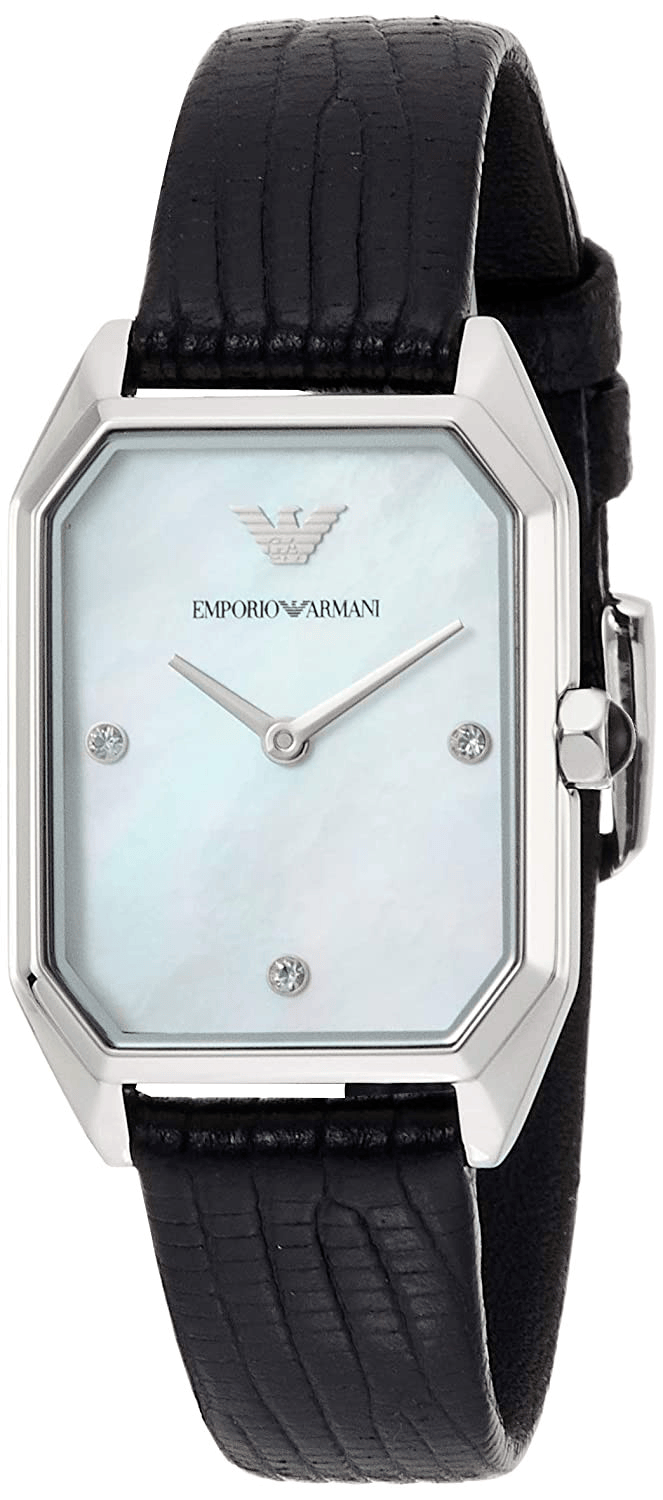 Emporio Armani Gioia Analog Mother of Pearl Dial Black Leather Strap Watch For Women - AR11148