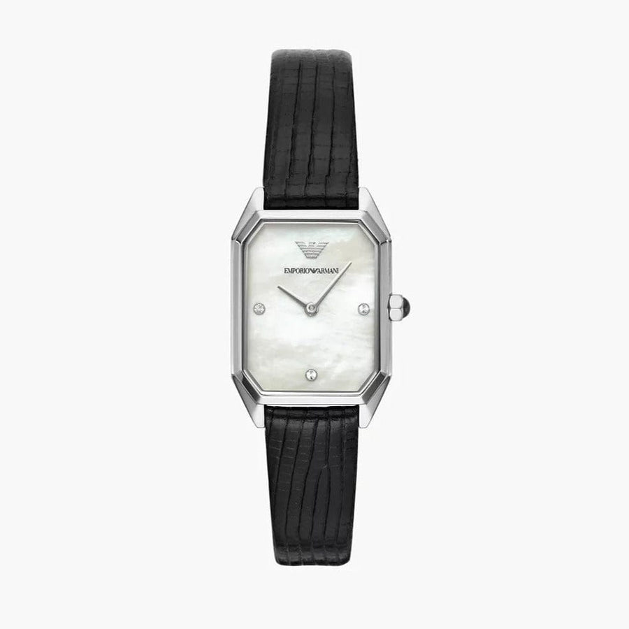 Emporio Armani Gioia Analog Mother of Pearl Dial Black Leather Strap Watch For Women - AR11148