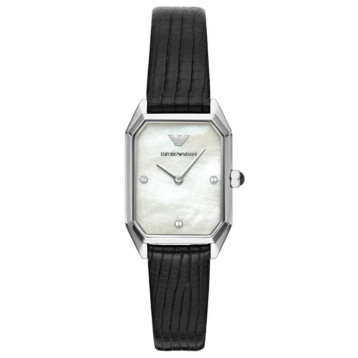 Emporio Armani Gioia Analog Mother of Pearl Dial Black Leather Strap Watch For Women - AR11148
