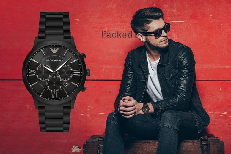 Emporio Armani Giovanni Chronograph Black Dial Black Steel Strap Watch For Men - AR11349
