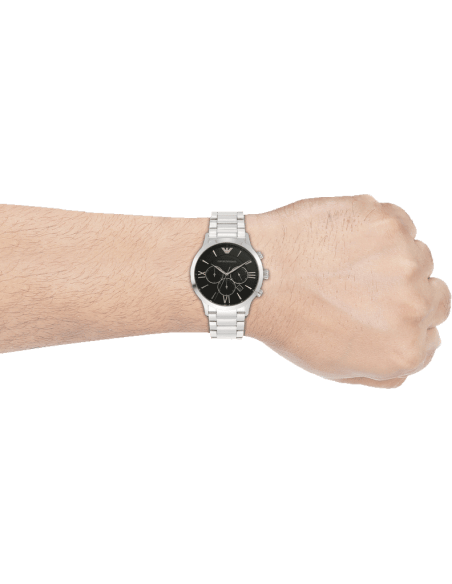 Emporio Armani Giovanni Chronograph Black Dial Silver Steel Strap Watch For Men - AR11208