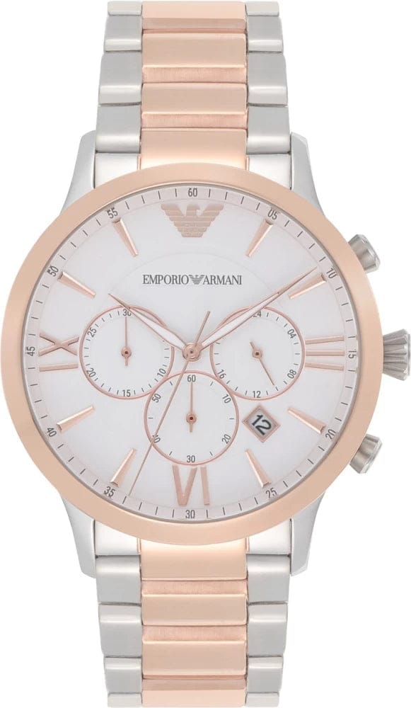 Emporio Armani Giovanni Chronograph Quartz White Dial Two Tone Steel Strap Watch For Men - AR11209