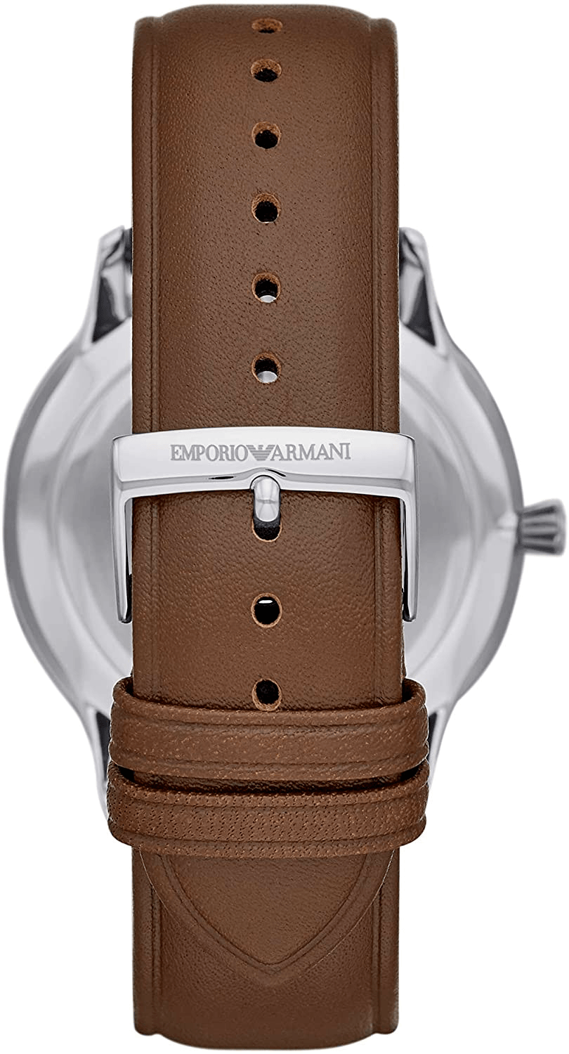 Emporio Armani Giovanni Quartz White Dial Brown Leather Strap Watch For Men - AR11211
