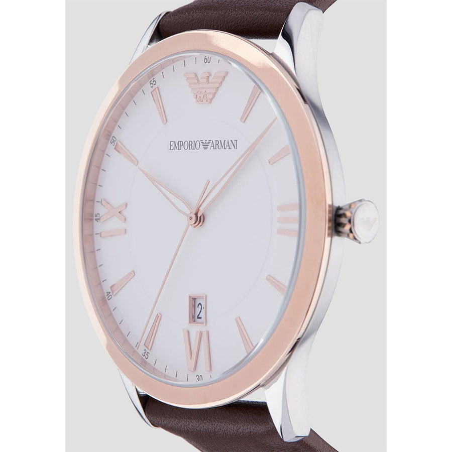 Emporio Armani Giovanni Quartz White Dial Brown Leather Strap Watch For Men - AR11211