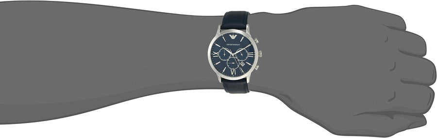 Emporio Armani Giovanni T Bar Chronograph Quartz Blue Dial Blue Leather Strap Watch For Men - AR11226