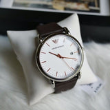 Emporio Armani Herren White Dial Brown Leather Strap Watch For Men - AR11103