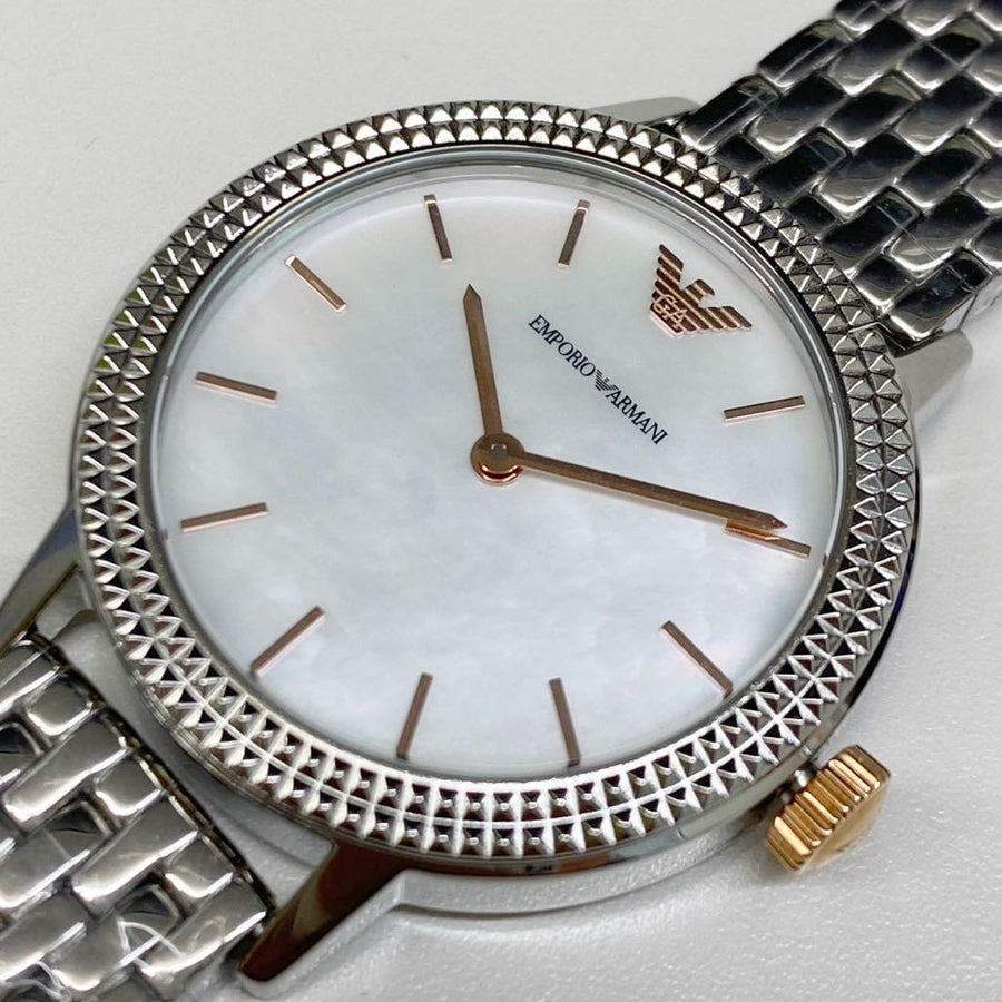 Emporio Armani Interchangeable Analog Mother of Pearl Dial Silver Steel Strap Watch For Women - AR80020
