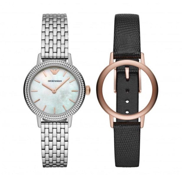Emporio Armani Interchangeable Analog Mother of Pearl Dial Silver Steel Strap Watch For Women - AR80020