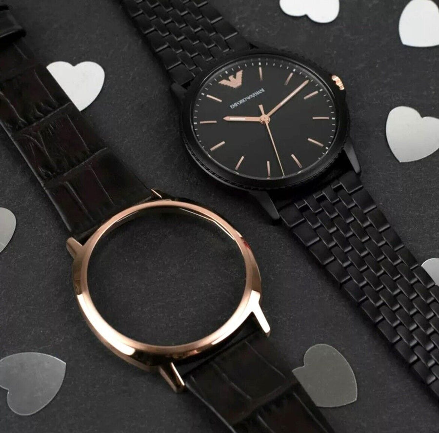 Emporio Armani Interchangeable Black Dial Black Steel Strap Watch For Men - AR80021