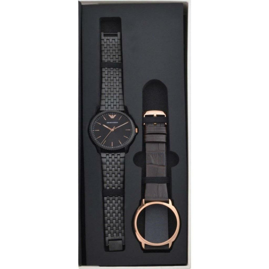 Emporio Armani Interchangeable Black Dial Black Steel Strap Watch For Men - AR80021