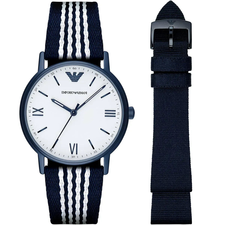 Emporio Armani Kappa Analog White Dial Two Tone Nylon Strap Watch For Men - AR80004
