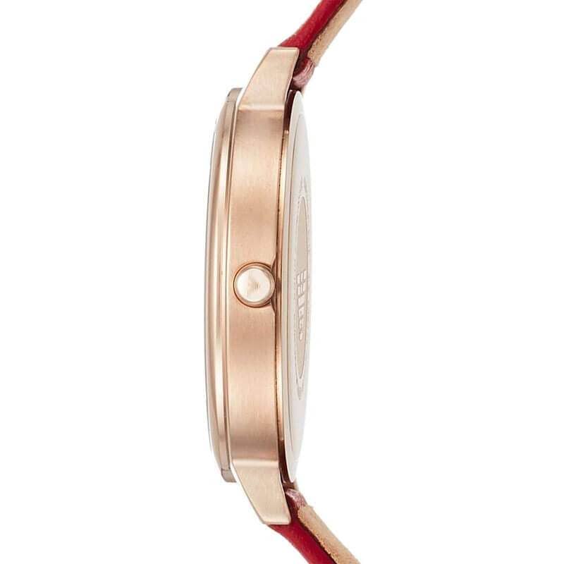 Emporio Armani Kappa Classic Quartz Silver Dial Red Leather Strap Watch For Women - AR11114