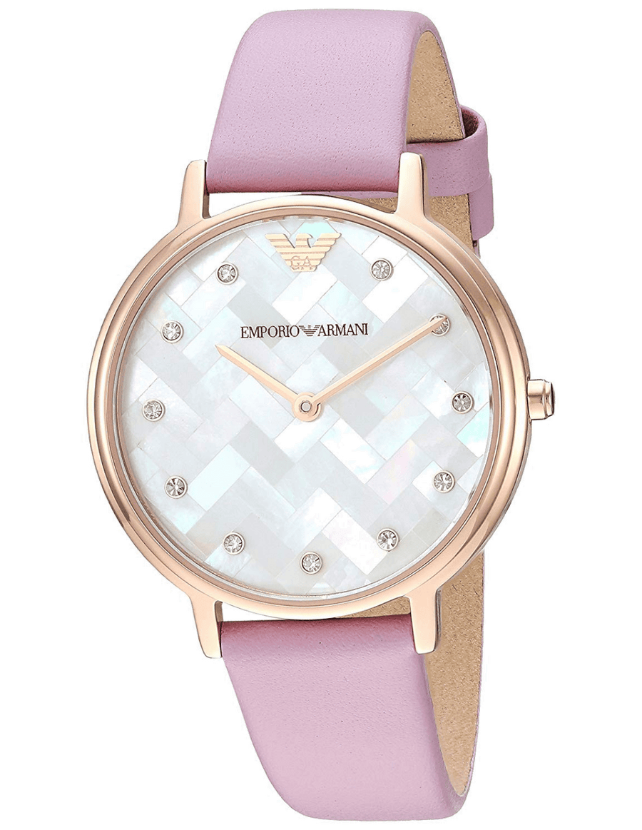 Emporio Armani Kappa Mother Of Pearl White Dial Pink Leather Strap Watch For Women - AR11130
