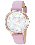 Emporio Armani Kappa Mother Of Pearl White Dial Pink Leather Strap Watch For Women - AR11130