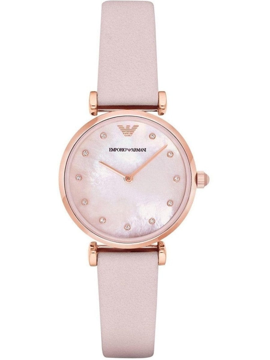 Emporio Armani Kappa Mother Of Pearl White Dial Pink Leather Strap Watch For Women - AR11130