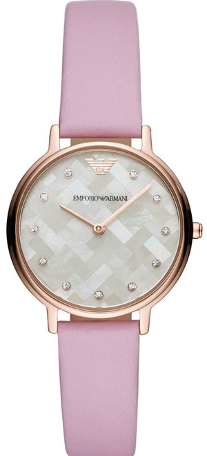 Emporio Armani Kappa Mother Of Pearl White Dial Pink Leather Strap Watch For Women - AR11130