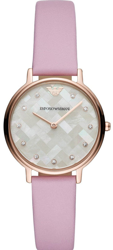 Emporio Armani Kappa Mother Of Pearl White Dial Pink Leather Strap Watch For Women - AR11130
