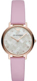 Emporio Armani Kappa Mother Of Pearl White Dial Pink Leather Strap Watch For Women - AR11130