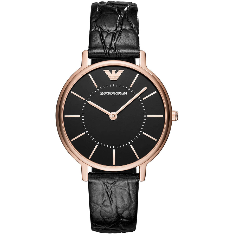 Emporio Armani Kappa Quartz Black Dial Black Leather Strap Watch For Women - AR11064