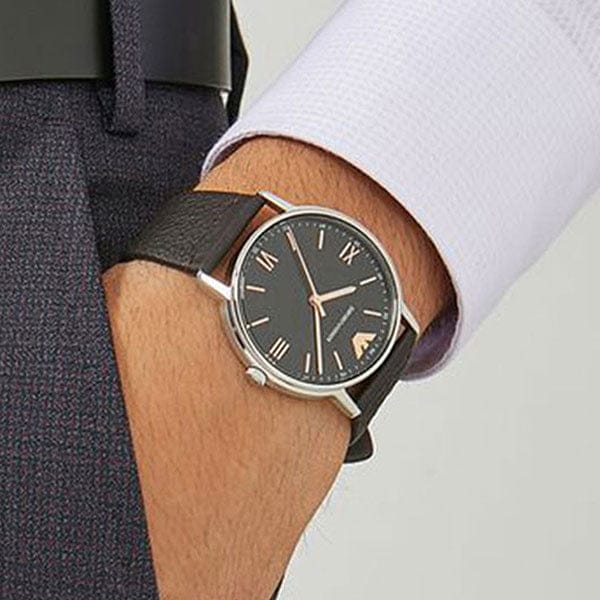 Emporio Armani Kappa Quartz Black Dial Brown Leather Strap Watch For Men - AR11153