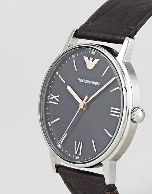 Emporio Armani Kappa Quartz Black Dial Brown Leather Strap Watch For Men - AR11153
